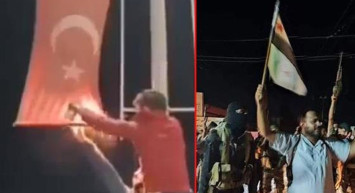 Sosyal medya bu videoyu konuşuyor! Suriyeliler Türk bayrağını yaktı