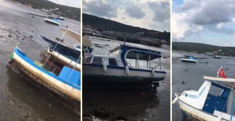 İzmir'de Deniz Çekildi, Tekneler Karaya Oturdu!