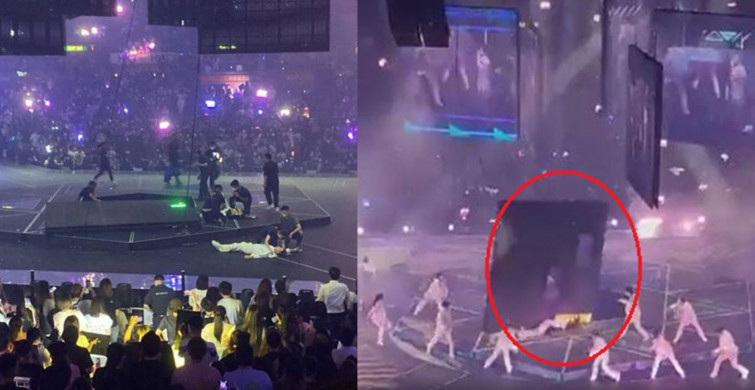 Konserde büyük facia! Şarkı söylediği esnada üzerine dev ekran düştü o kaza anbean kameralara yansıdı