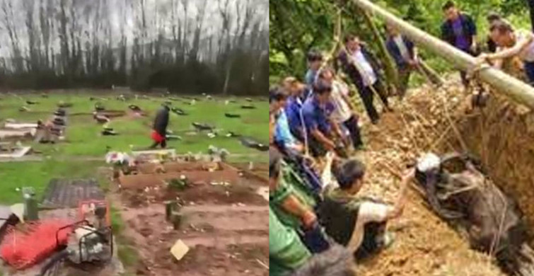 Mezarlıkta korku dolu anlar: Cenaze bir anda tabuttan fırladı