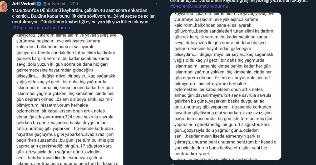 Arif Verimli'den deprem itirafı 