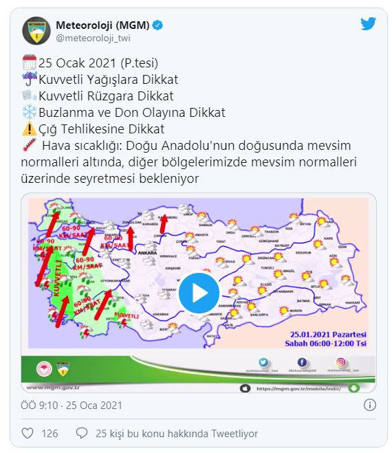  Meteoroloji tarafından paylaşılan günlük hava durumu tahminine ise şu şekilde yer verildi: