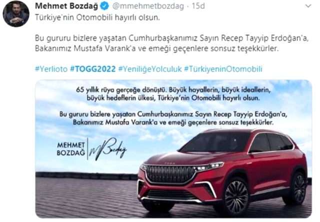 'TÜRKİYE'NİN OTOMOBİLİ HAYIRLI OLSUN'