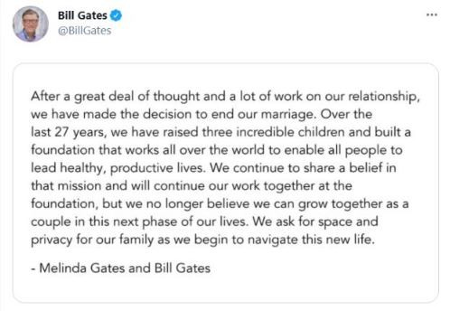 Bill Gates'in boşanmalarını açıkladığı paylaşım