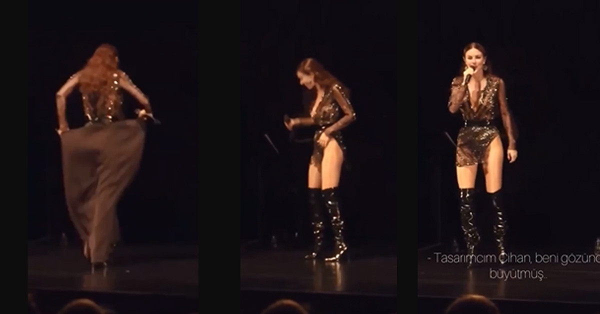 Sahnede eteğini çıkarıp attı!