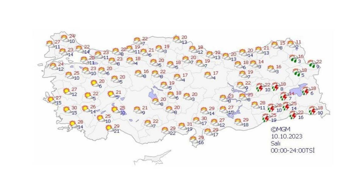 10 Ekim 2023 hava durumu 10 Ekim 2023 hava durumu