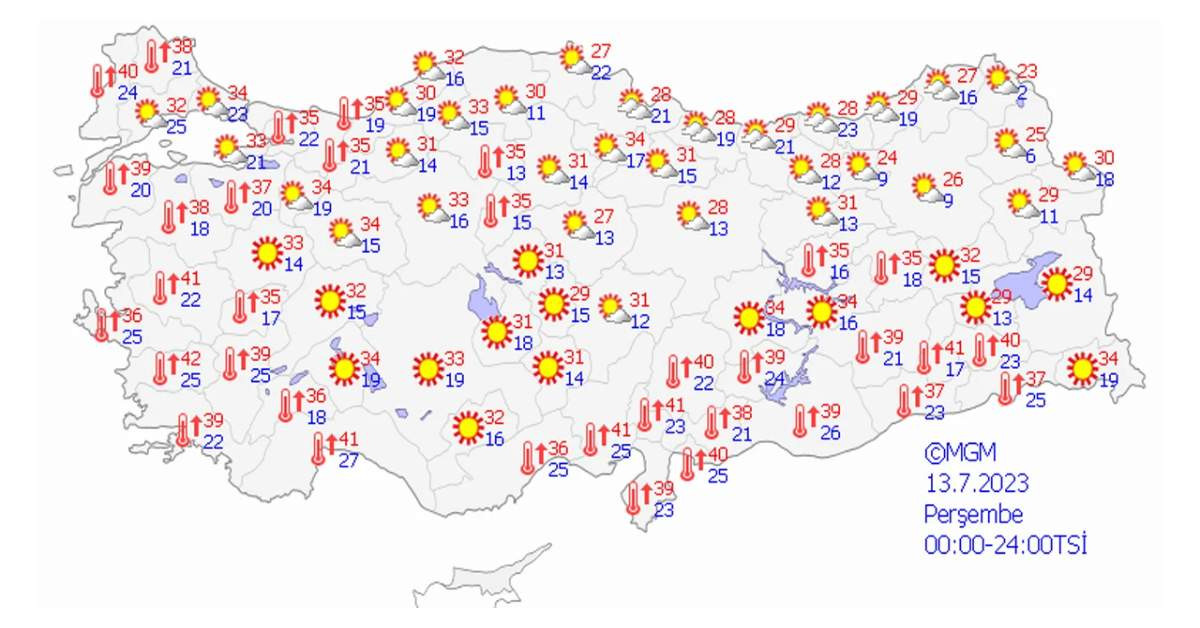 13 Temmuz 2023 hava durumu