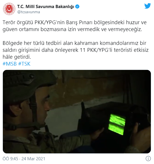 54546544Barış Pınarı bölgesinde 11 Terörist Etkisiz Hale Getirildi
