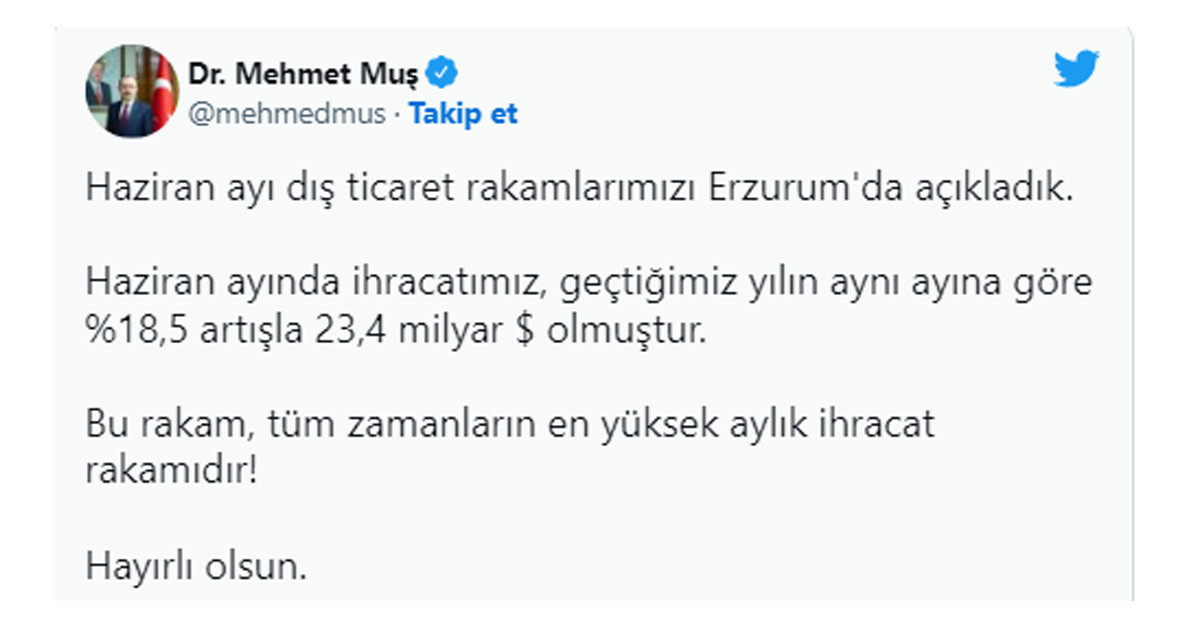 2022 Haziran ihracat rekoru