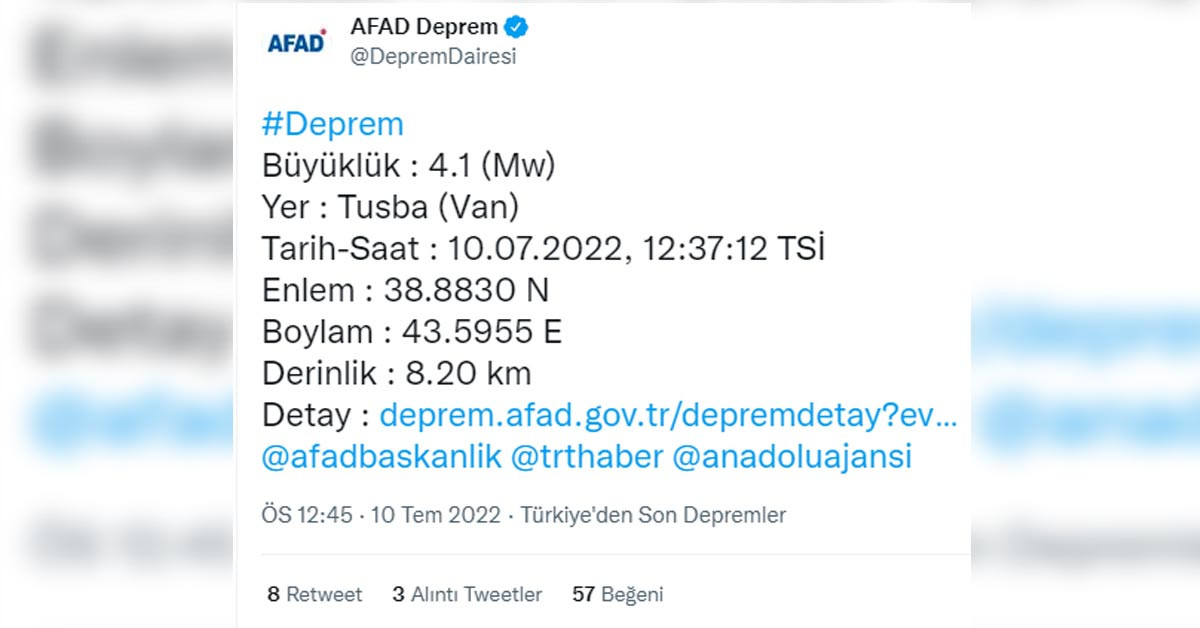 4.1 büyüklüğünde deprem