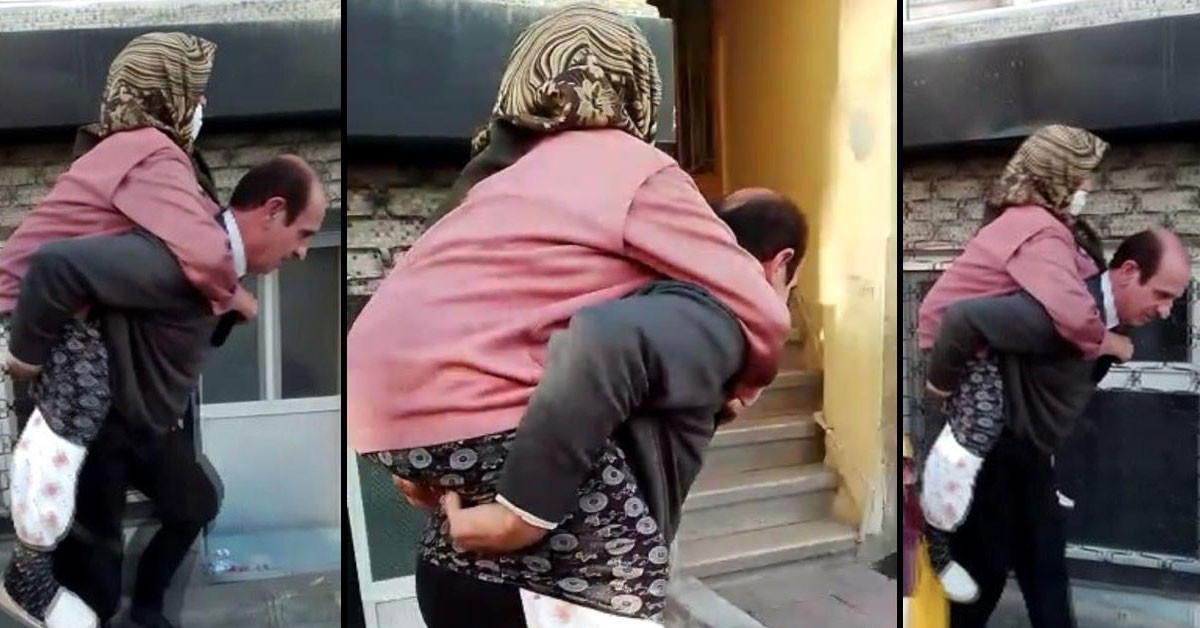 Yaşlı kadını sırtında taşıyan taksi şoförü Süleyman Güngör