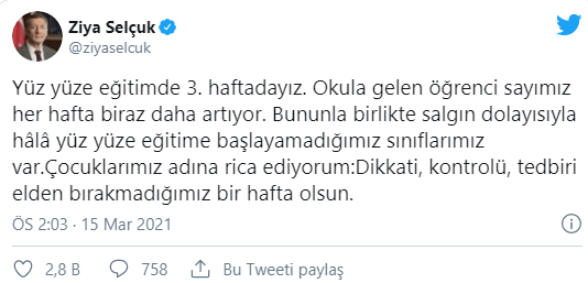 Milli Eğitim Bakanı'ndan 'Tedbiri Elden Bırakmayın' Uyarısı354456