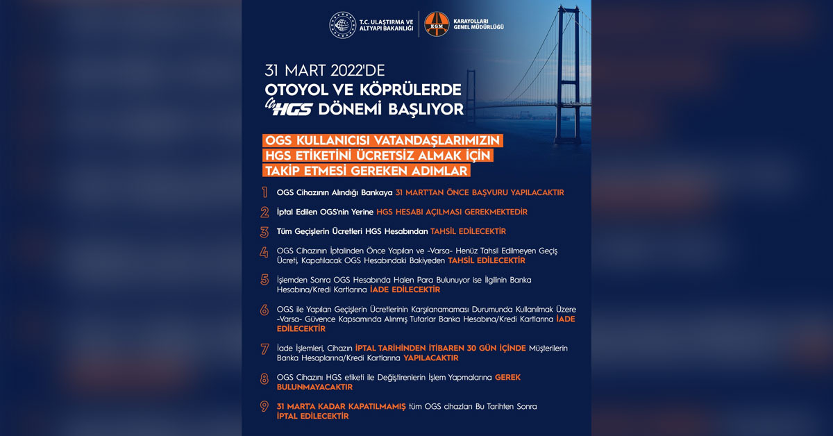 OGS kullananlar dikkat! Karayolları duyurdu, 31 Mart'a kadar HGS'ye geçmezseniz..