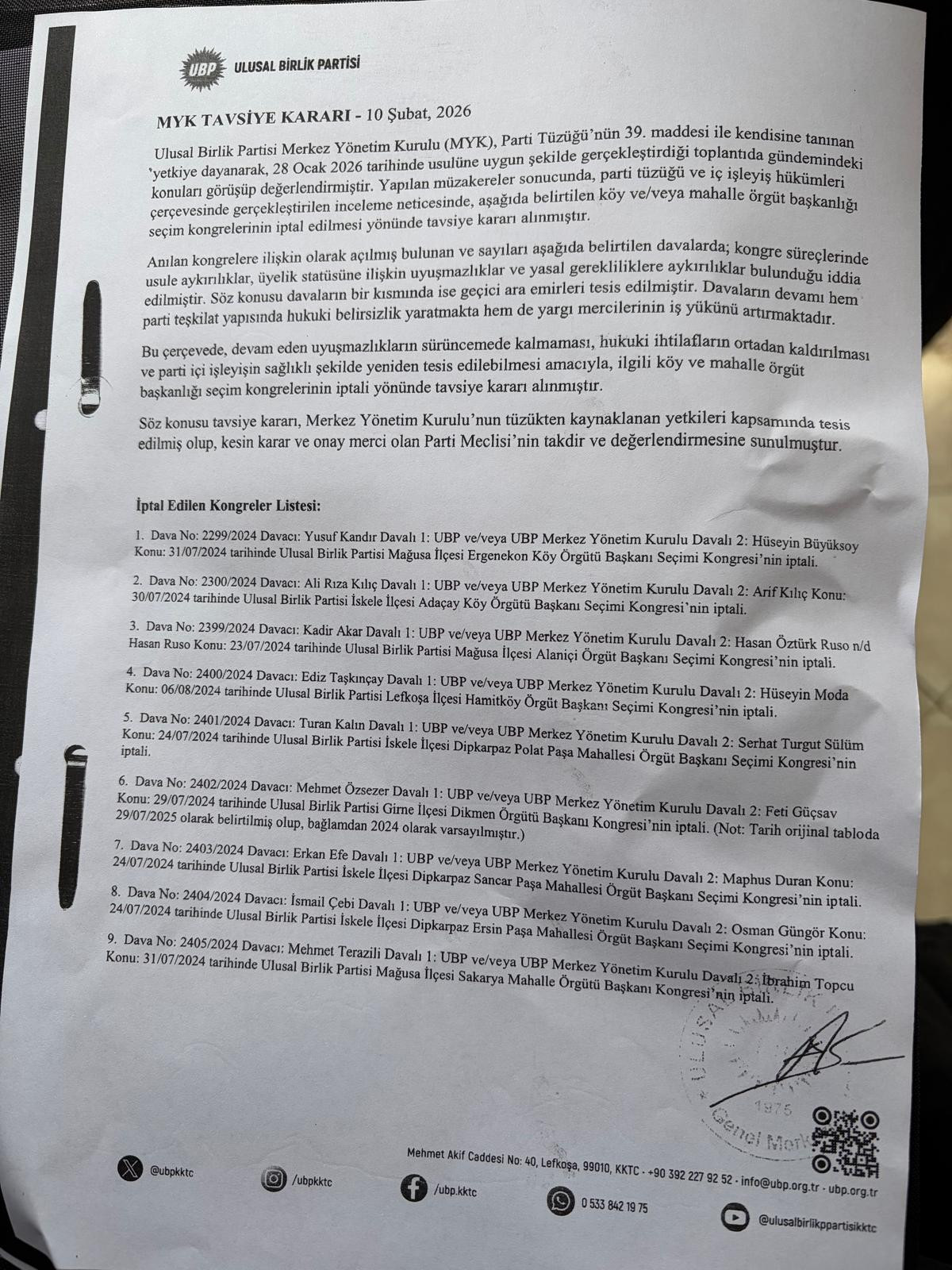 MYK Tavsiye Kararı MYK Tavsiye Kararı