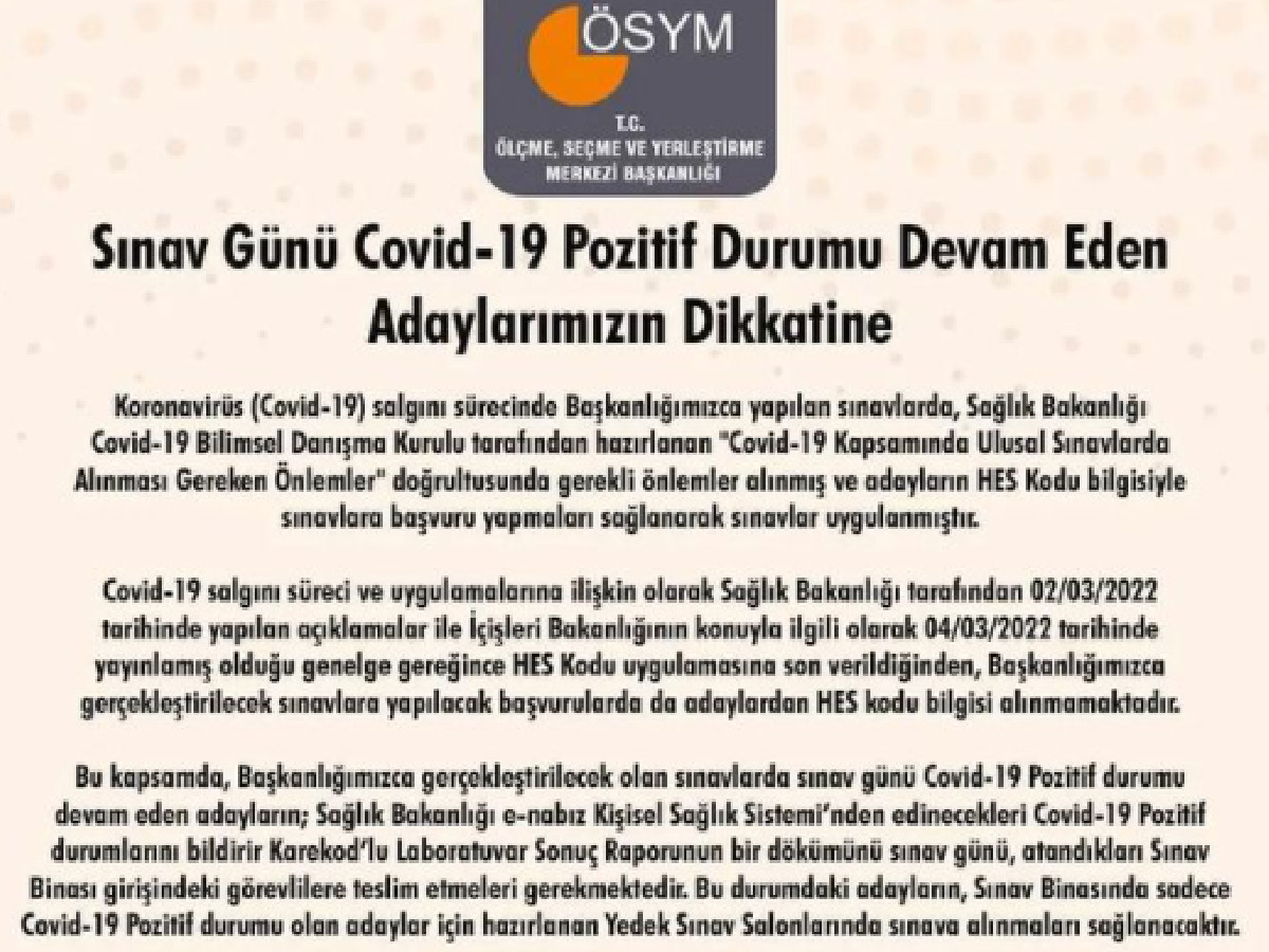 Test sonucu pozitif olan öğrenciler sınava girecek mi, nasıl girecek?