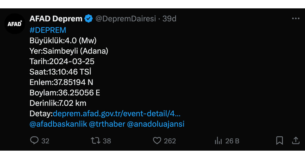 Adana'da deprem