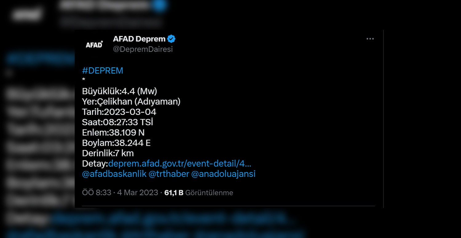 Adıyaman'da deprem
