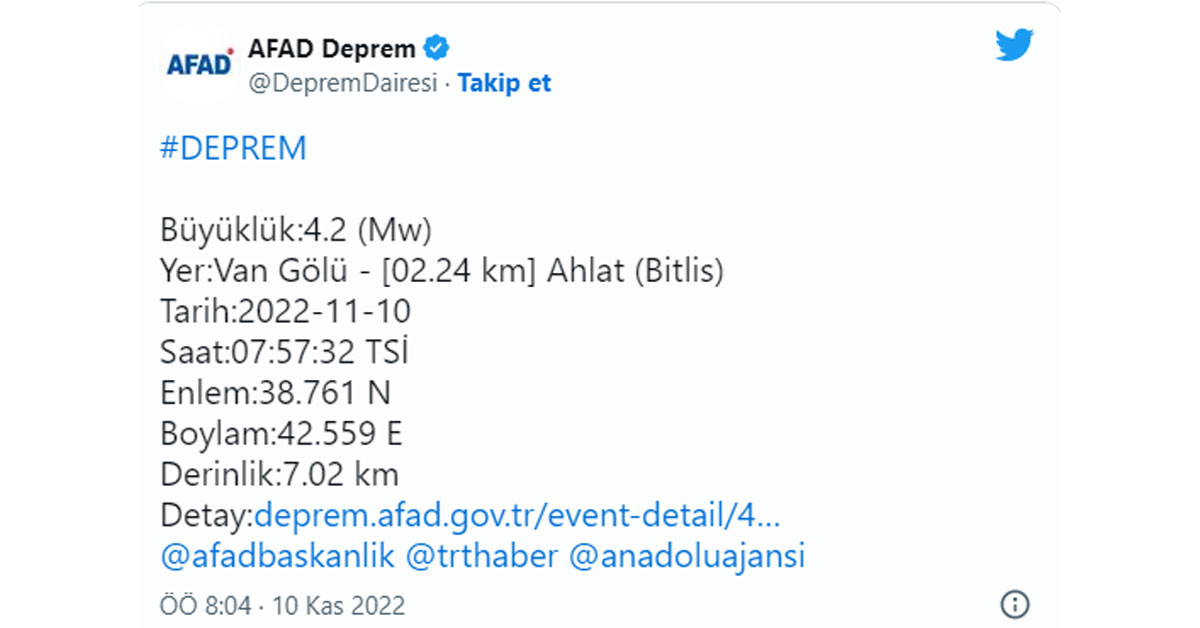 Bitlis'de deprem