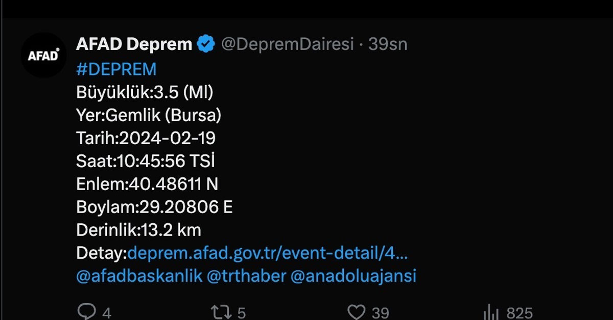 Bursa deprem afad açıklama