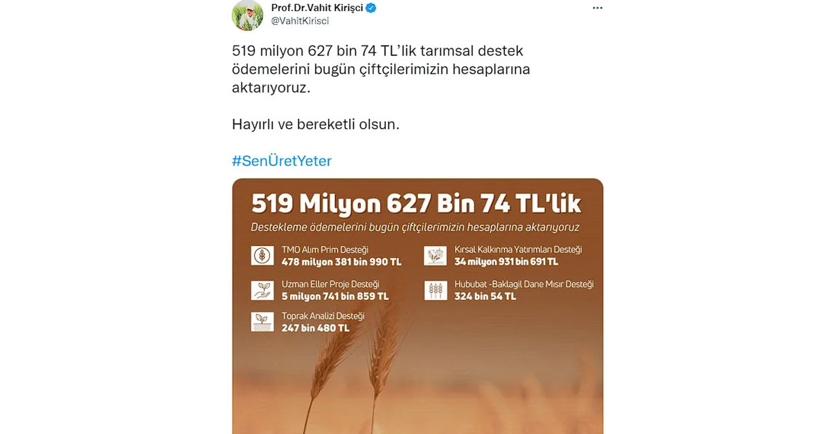 Çiftçi destek ödemeleri