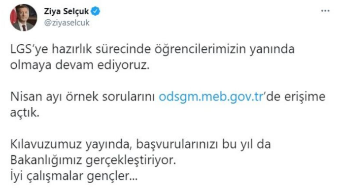Ziya Selçuk'tan LGS Paylaşımı455466