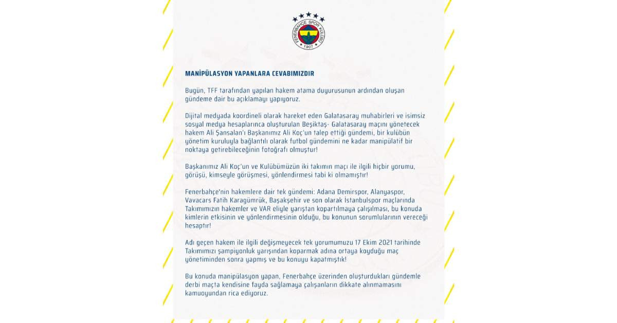 Fenerbahçe Ali Şansalan açıklaam