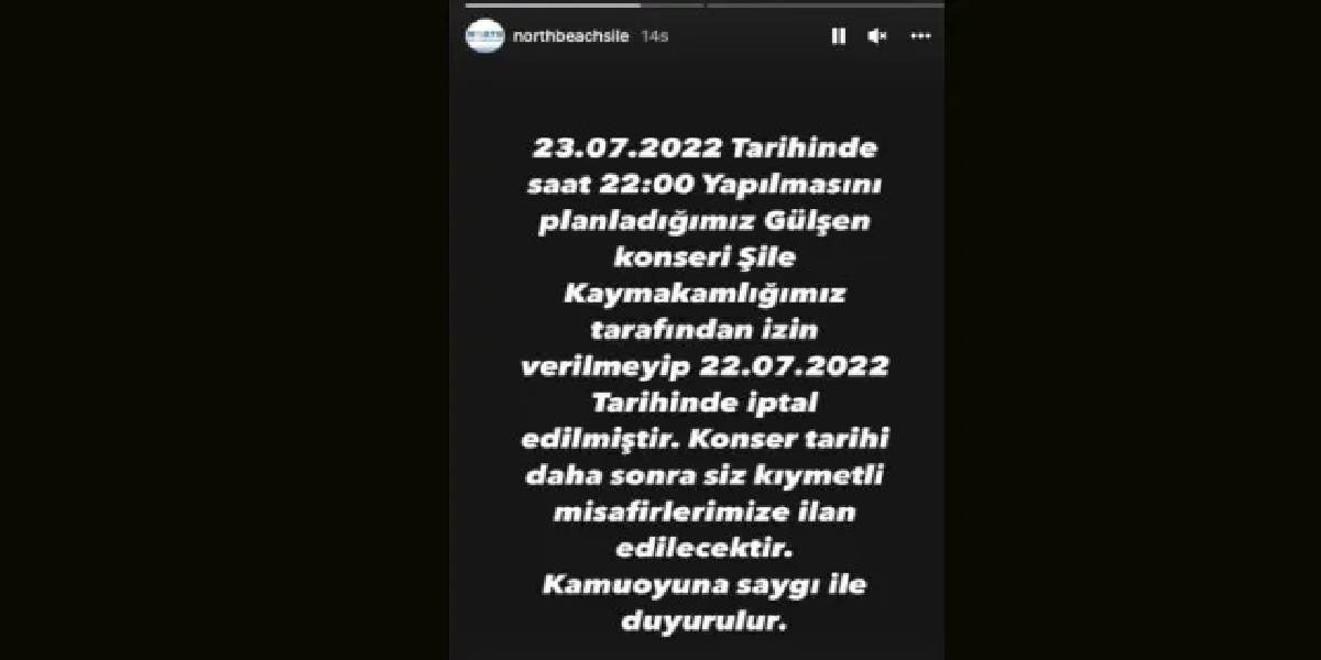 Gülşen Konseri İptal Oldu