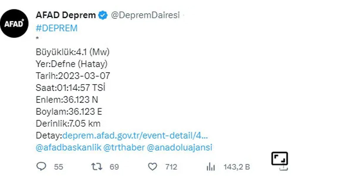 Hatay'da deprem