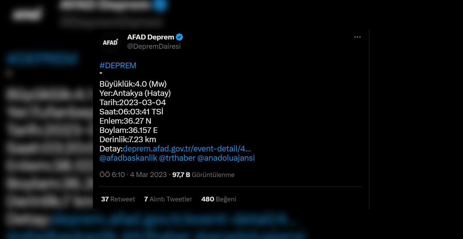 Hatay'da deprem