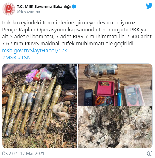 Irak Kuzey Bölgesinde PKK’ya Ait Çok Sayıda Mühimmat Bulundu443
