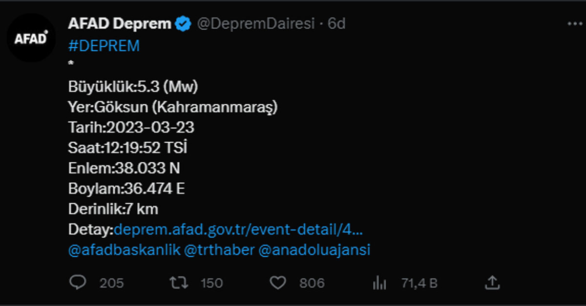 Kahramanmaraş'ta deprem