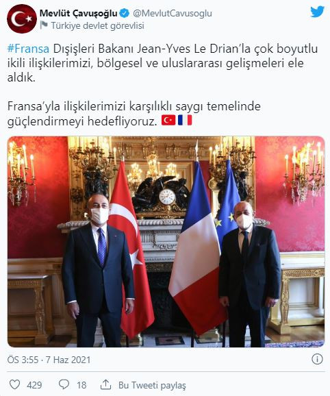 Dışişleri Bakan Çavuşoğlu Fransız Mevkidaşı ile Görüştü56