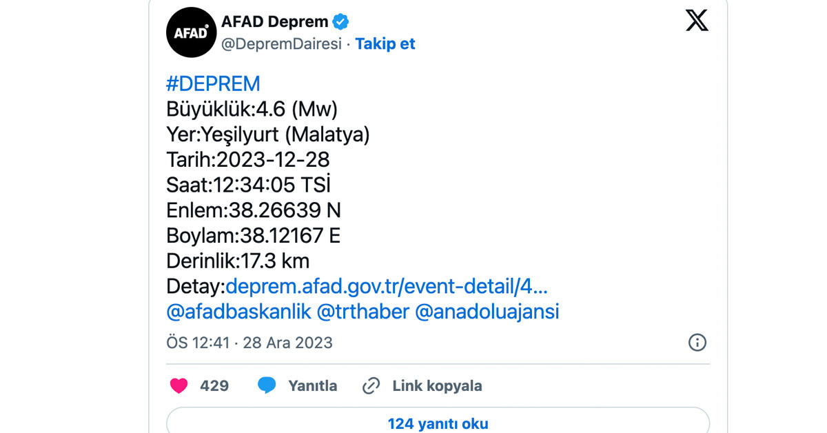 Malatya'da deprem