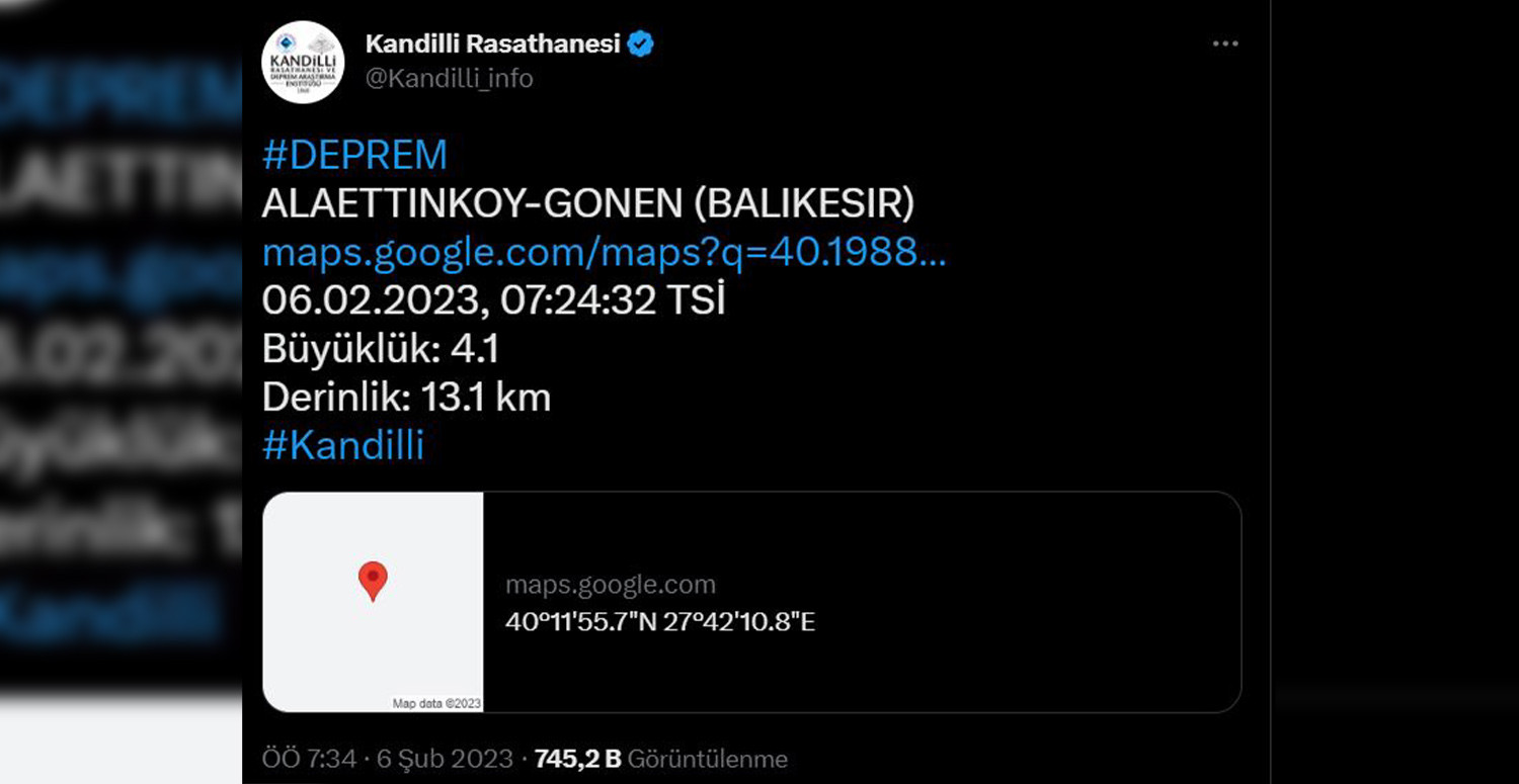 Marmara'da deprem