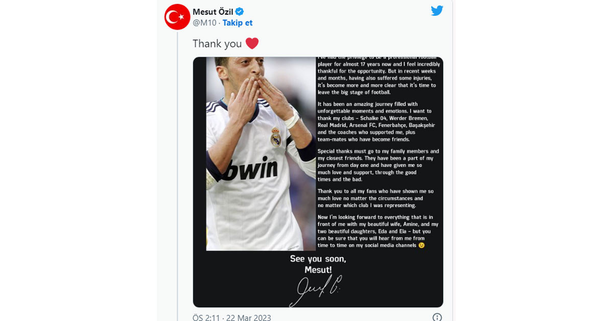 Mesut Özil futbola veda etti