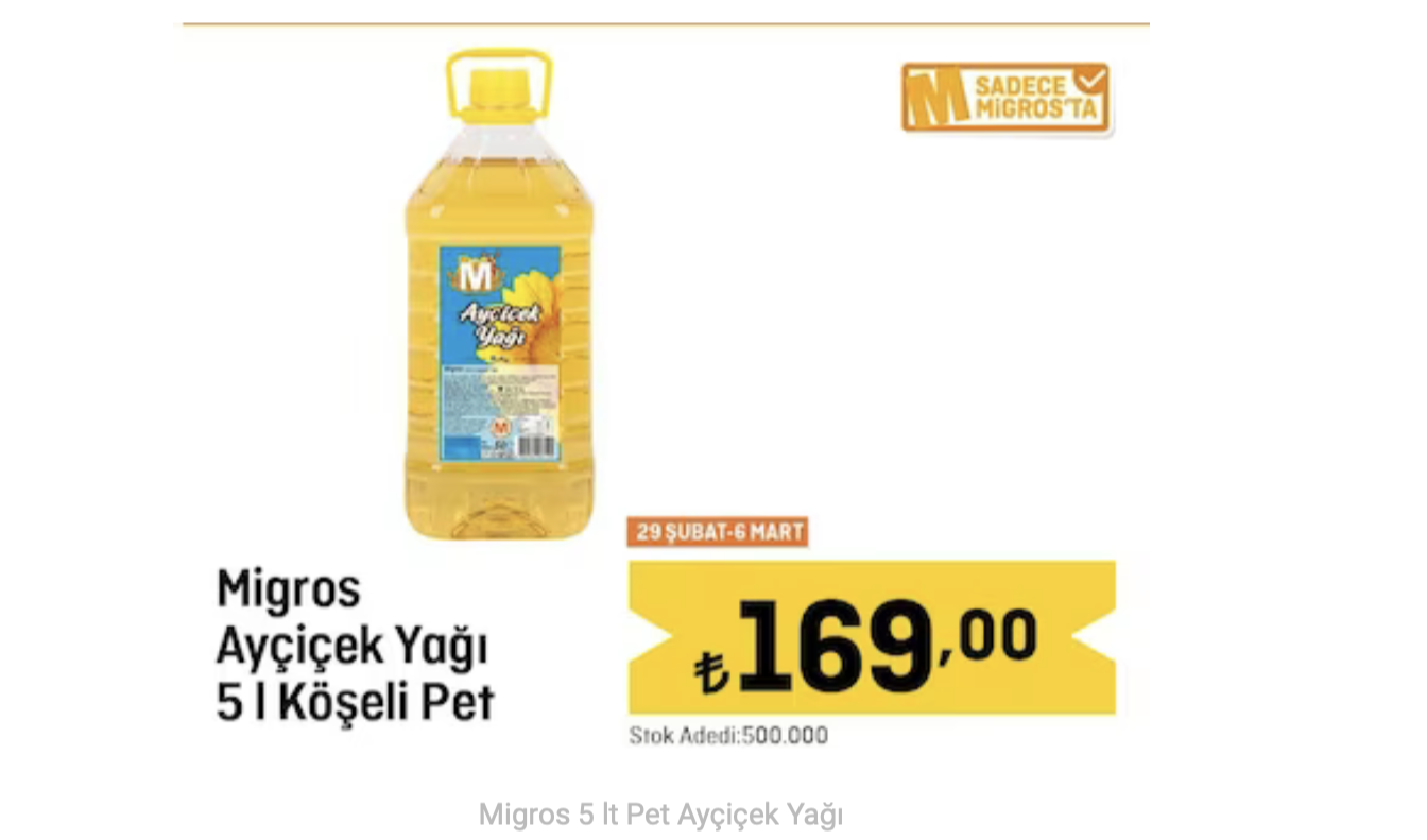 Migros marketler ayçiçek yağı indirimi