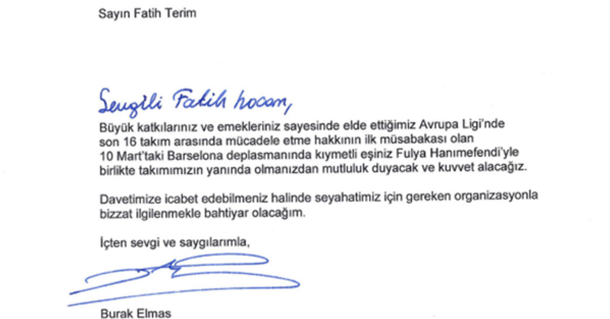 Burak Elmas, Fatih Terim'e davetiye yolladı.