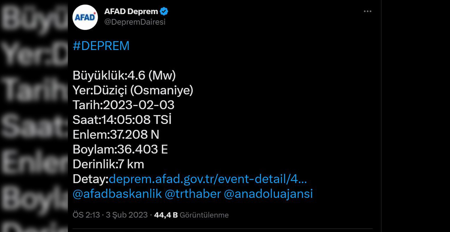 Osmaniye'de deprem