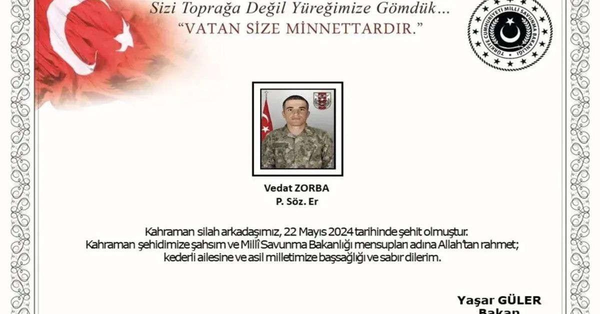 Pençe-Kilit harekat bölgesinden acı haber: Piyade Sözleşmeli Er Vedat Zorba şehit oldu