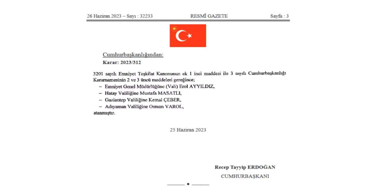 Resmi Gazete Atamalar Bugün