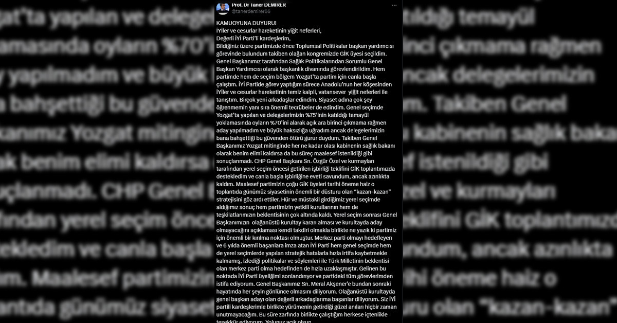 Taner Demirer açıklaması Taner Demirer açıklaması