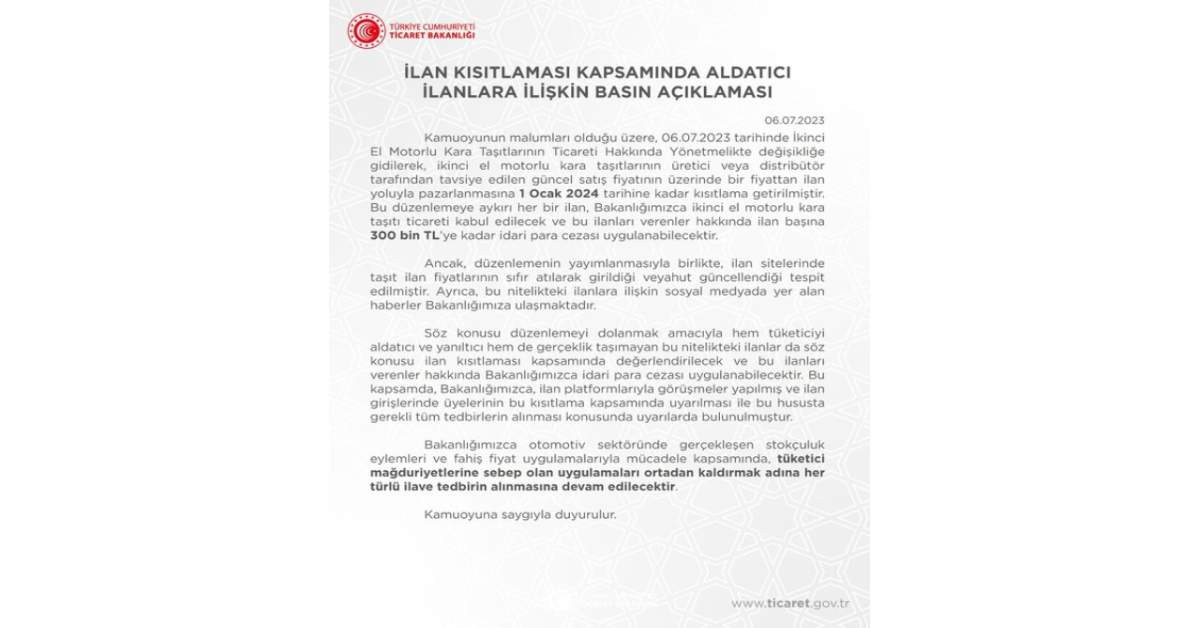 Ticaret Bakanlığı Açıklama