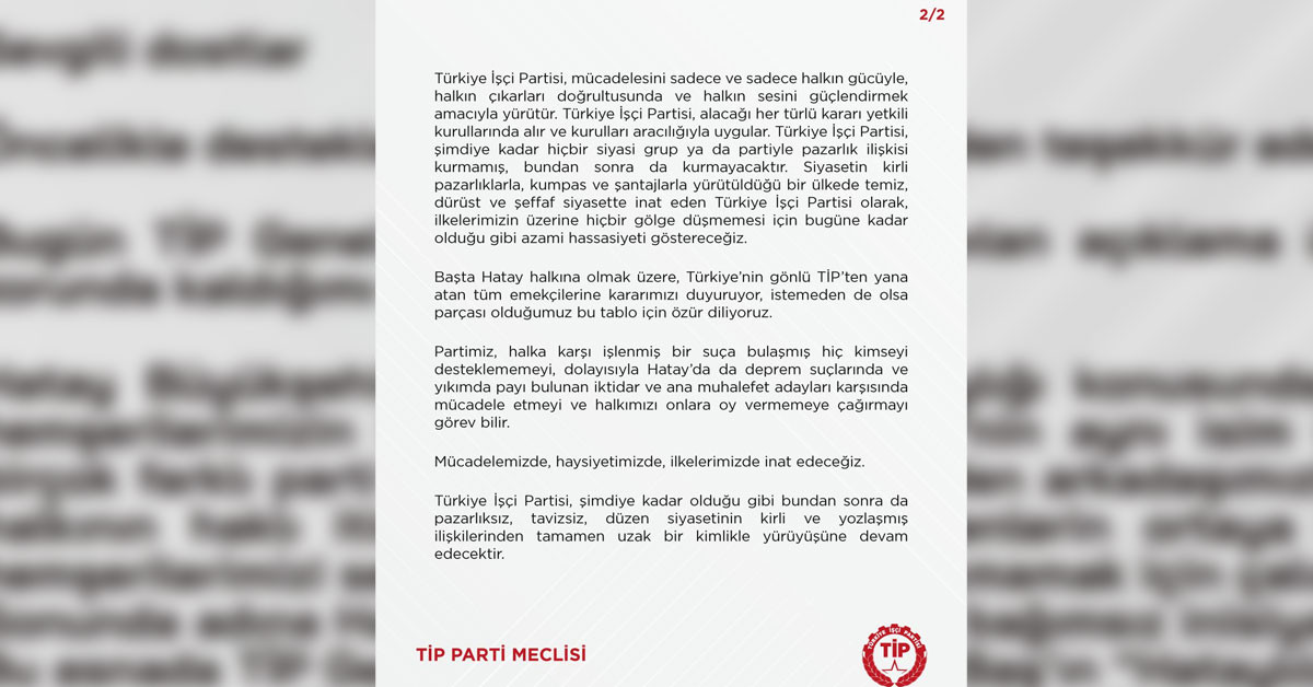 TİP ve Gökhan Zan'ın Hatay Büyükşehir Belediyesi Adaylığı Hakkında Açıklama! TİP ve Gökhan Zan'ın Hatay Büyükşehir Belediyesi Adaylığı Hakkında Açıklama!