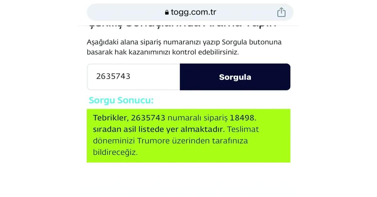 TOGG teslimat TOGG teslimat