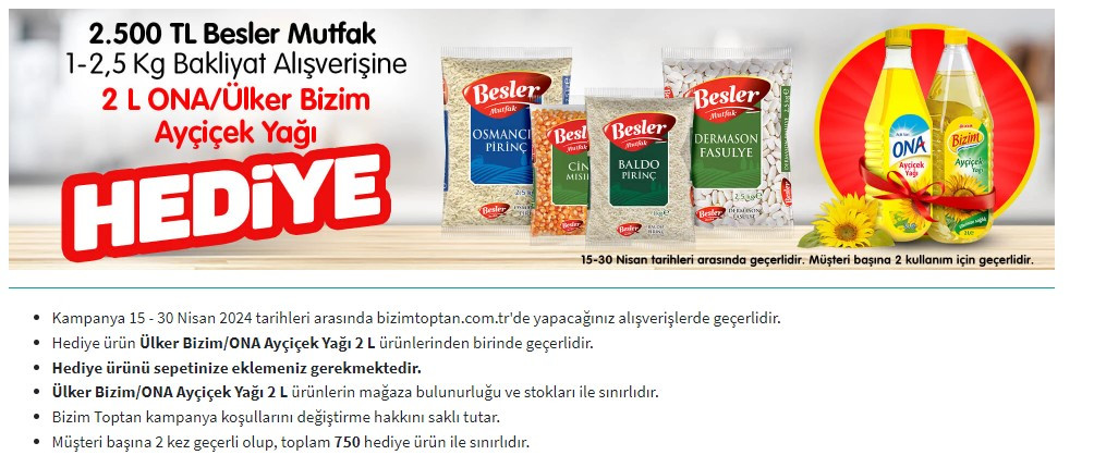 Toplu alışveriş yapan 2 litrelik ayçiçek yağını bedavadan alacak! 30 Nisan’a kadar geçerli