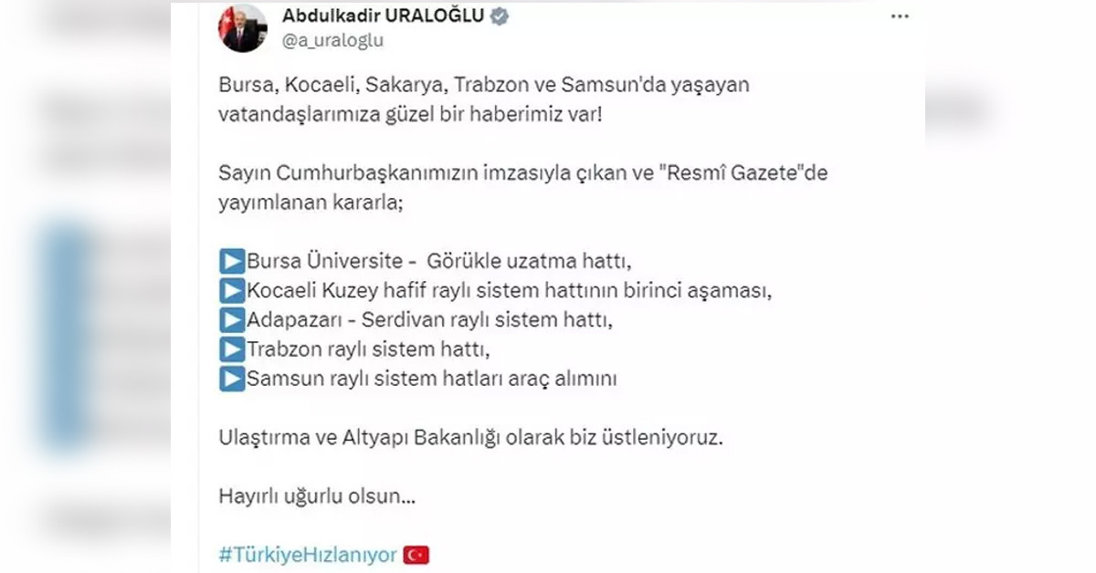 Ulaştırma Bakanı Açıkladı