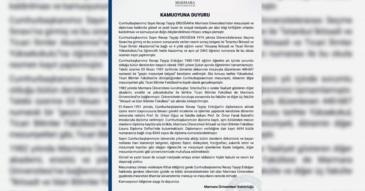 Üniversiteden açıklama Üniversiteden açıklama