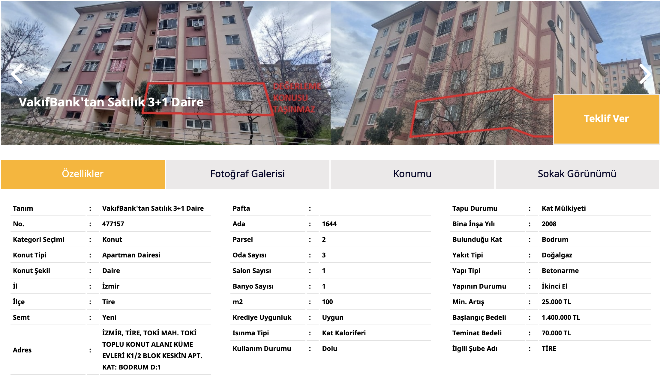Vakıfbank İzmir'de satılık konut