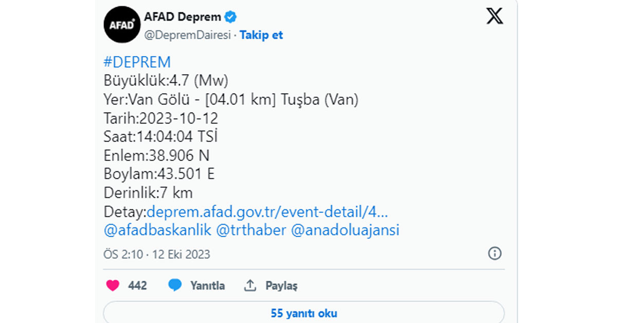 Van'da deprem