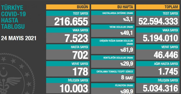 24 mayıs koronavirüs tablosu
